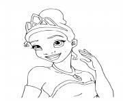 Tiana premiere princesse Disney afro americaine dans le film La Princesse et la Grenouille dessin à colorier