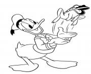 Donald Duck avec une grenouille dessin à colorier