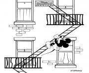 Mickey dans les escaliers de secours dessin à colorier