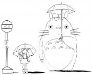 Totoro attend le bus dessin à colorier