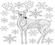Coloriage renne de noel avec des flocons de neige dessin