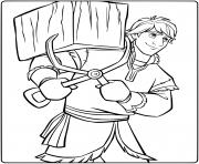 Coloriage Kristoff prepare les blocs de glace pour la construction du royaume de glace dessin