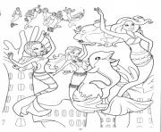 Coloriage barbie sirene avec ses amies princesses dessin