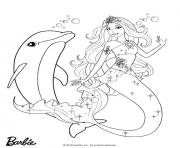 barbie sirene avec son ami dauphin dessin à colorier