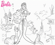Coloriage barbie sirene avec ses amies princesses dessin