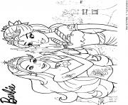 Coloriage barbie sirene se repose apres une longue journee dans la plage dessin