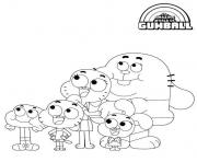 Coloriage la grande famille de gumball cartoon dessin