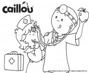 Coloriage caillou le grand garcon donne des carrotes aux lapins dessin