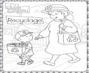 caillou aime recycler avec sa mamie dessin à colorier