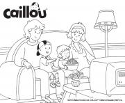 la famille caillou regarde un film a la television dessin à colorier