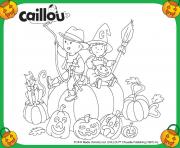 caillou halloween avec mousseline sur une citrouille dessin à colorier