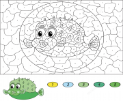 posson pufferfish magique par numero dessin à colorier
