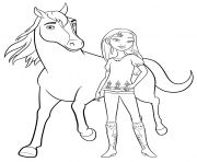 Coloriage cheval spirit se rafraichit dans le lac dessin