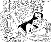 Pocahontas dans la foret dessin à colorier