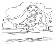 Pocahontas sur la mer et navigue dessin à colorier