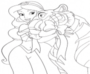 Coloriage princesse jasmine avec le tigre Rajah dessin