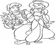 aladdin propose des fleurs roses pour princesse jasmine dessin à colorier