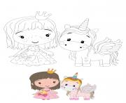 Princesse and licorne dessin à colorier