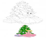 Little Princesse Decorating Christmas Tree dessin à colorier