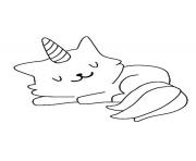 Petit Licorne chat fait un sommeil dessin à colorier