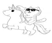 chat cool avec des lunettes sur une licorne dessin à colorier