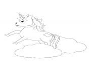 licorne volante sur un nuage dessin à colorier