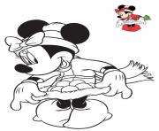 minnie mouse avec une jolie robe de noel dessin à colorier