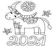 nouvel an chinois 2021 boeuf dessin à colorier