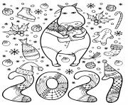 2021 annee du boeuf et le metal pour nouvel an chinois animal dessin à colorier