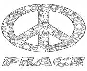 symbole paix et fleurs peace dessin à colorier