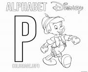 Lettre P pour Pinocchio Disney dessin à colorier