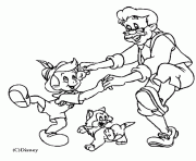 Geppetto danse avec Pinocchio dessin à colorier