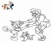 pinocchio danse avec geppetto dessin à colorier