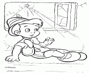 Pinocchio devant une fenetre dessin à colorier