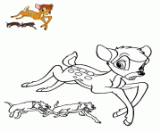 bambi echappe a des chiens dessin à colorier