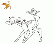 bambi et papillon dans la foret dessin à colorier