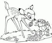 bambi et panpan mangent des fleurs dessin à colorier