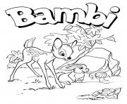 Coloriage bambi joue avec panpan et fleur dessin