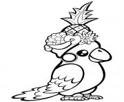 perroquet royal avec une couronne de fruits dessin à colorier
