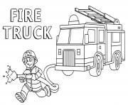 Coloriage camion de pompier simple et bien dessine dessin