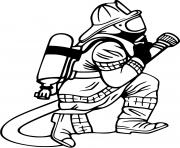 Coloriage pompier avec lance a eau dessin