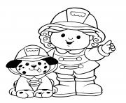 femme pompier et son chien pompier dessin à colorier
