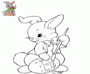 Coloriage lapin se balade avec un panier de paques dessin