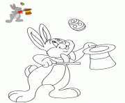 Coloriage un lapin sur un velo pour ramasser des oeufs de paques dessin