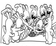 lapins cretins detruisent un filet de tennis dessin à colorier
