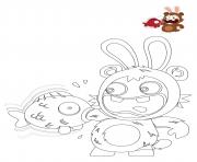 Coloriage lapin cretin avec equipement de natation dessin