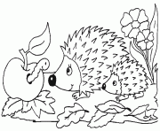 Coloriage herisson maternelle mange une pomme dessin