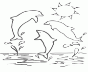 Coloriage trois dauphins sous la mer dessin