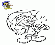 mickey mouse avec un parapluie dessin à colorier