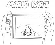 un enfant joue a mario kard sur nintendo switch dessin à colorier